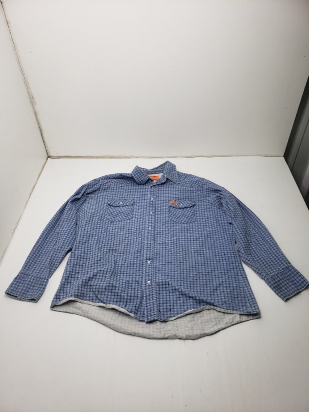 Wrangler FR Flame Resistant Western Shirt XXL Tall Blue Plaid Snap Front